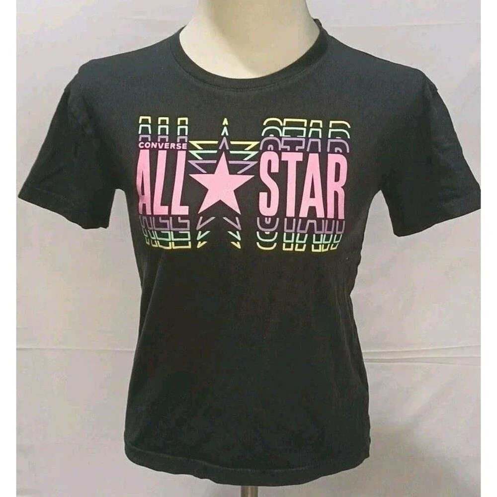 Converse All Star Girls Size L Graphic Black T-shirt